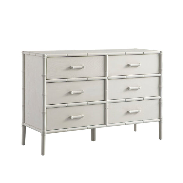 Elstowe Faux Bamboo 6-Drawer Dresser, Shaded White
