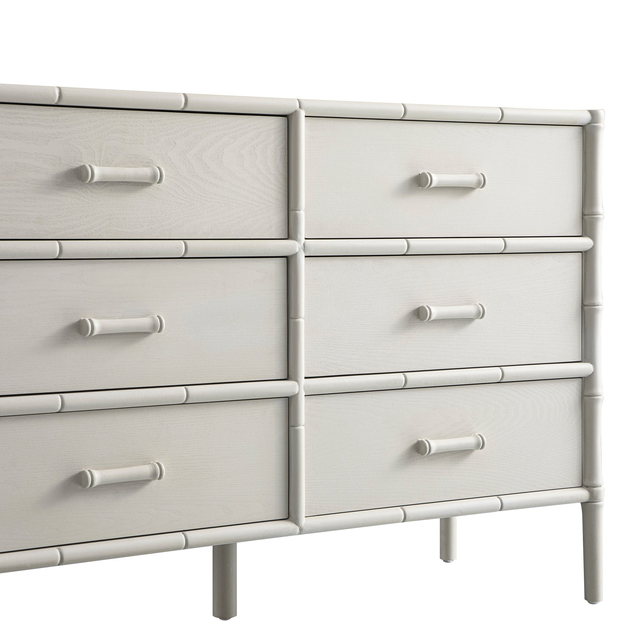 Elstowe Faux Bamboo 6-Drawer Dresser, Shaded White