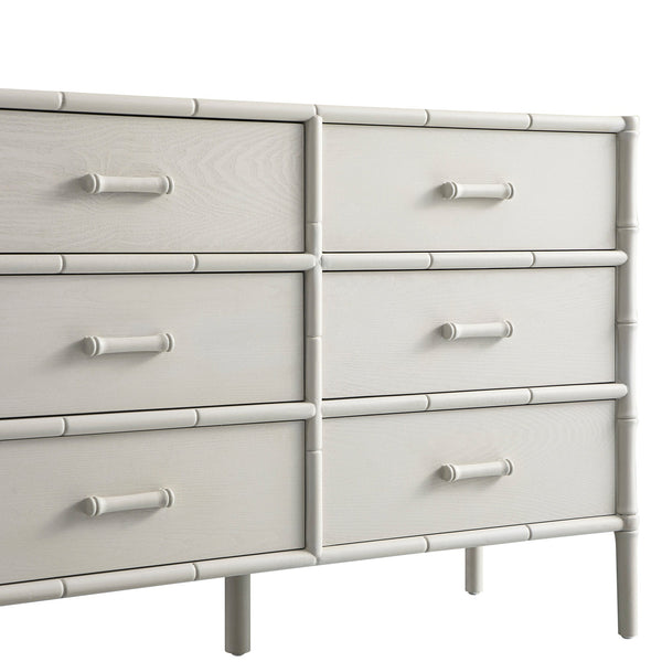 Elstowe Faux Bamboo 6-Drawer Dresser, Shaded White