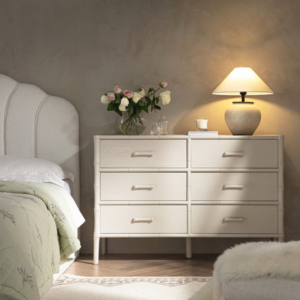 Elstowe Faux Bamboo 6-Drawer Dresser, Shaded White | daals.com Elstowe Faux Bamboo 6-Drawer Dresser, Shaded White | daals.com