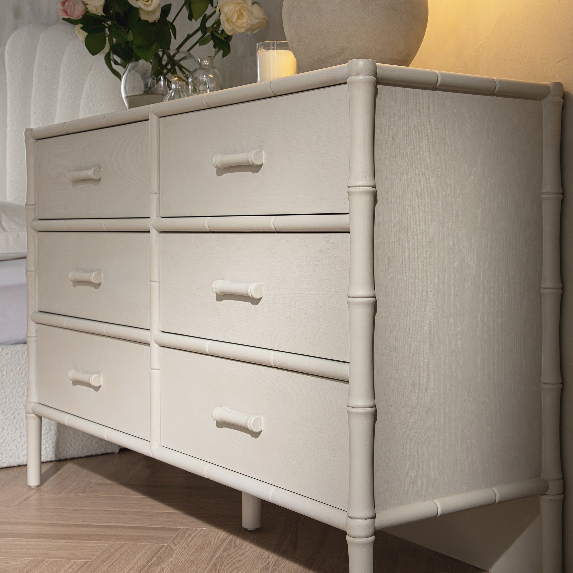 Elstowe Faux Bamboo 6-Drawer Dresser, Shaded White - daals Elstowe Faux Bamboo 6-Drawer Dresser, Shaded White - daals