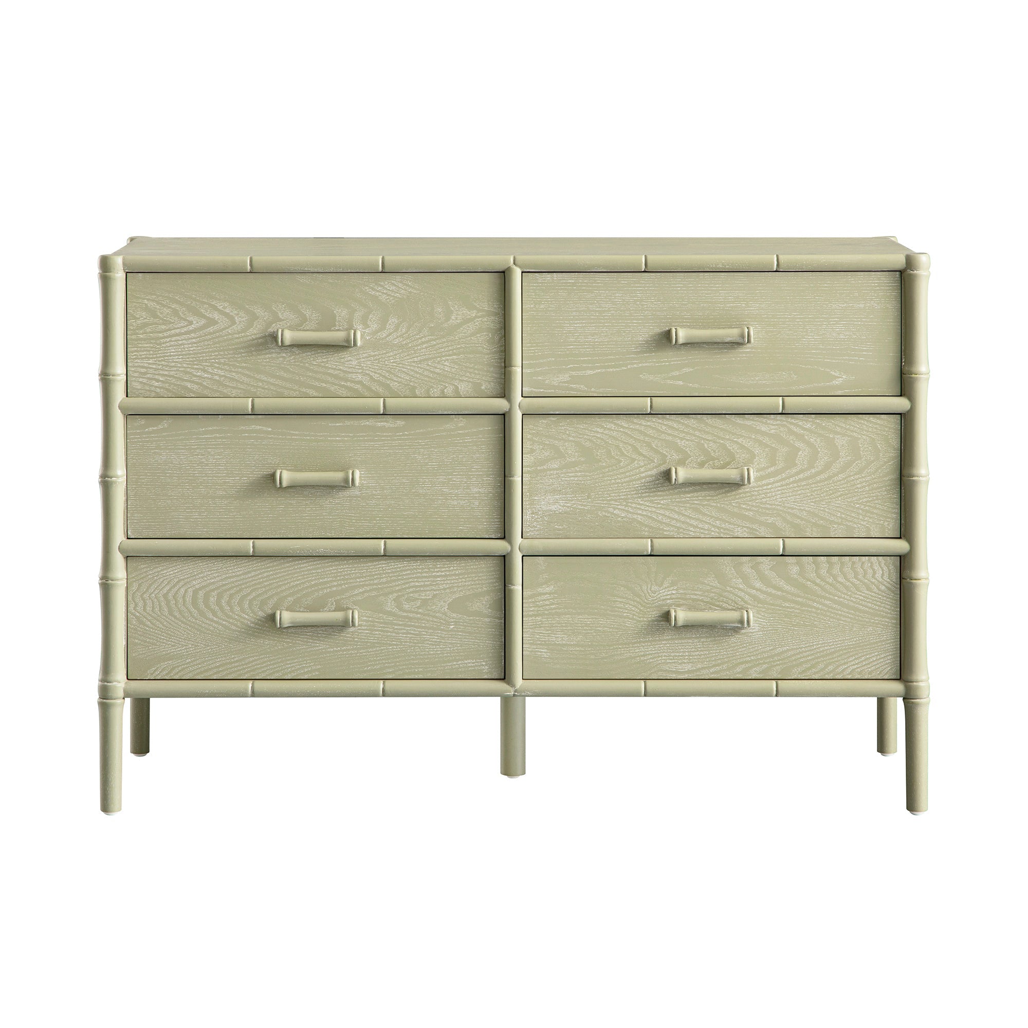Elstowe Faux Bamboo 6-Drawer Dresser, Sage Green