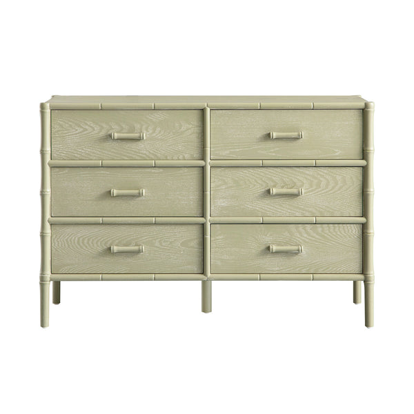 Elstowe Faux Bamboo 6-Drawer Dresser, Sage Green