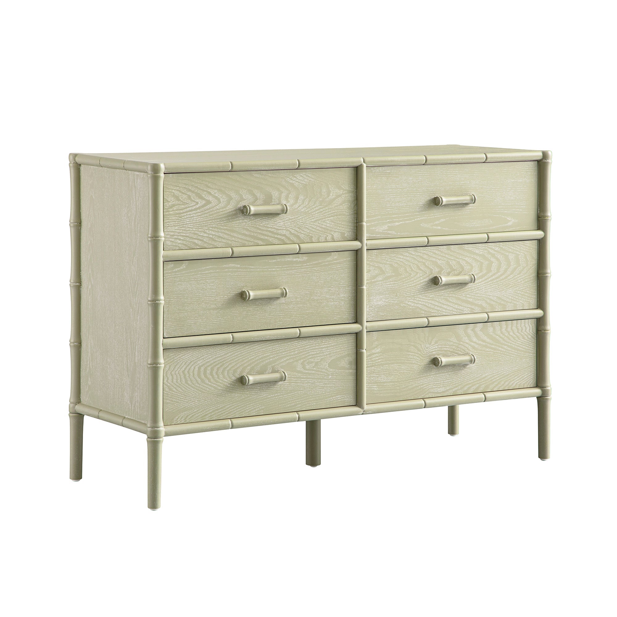 Elstowe Faux Bamboo 6-Drawer Dresser, Sage Green