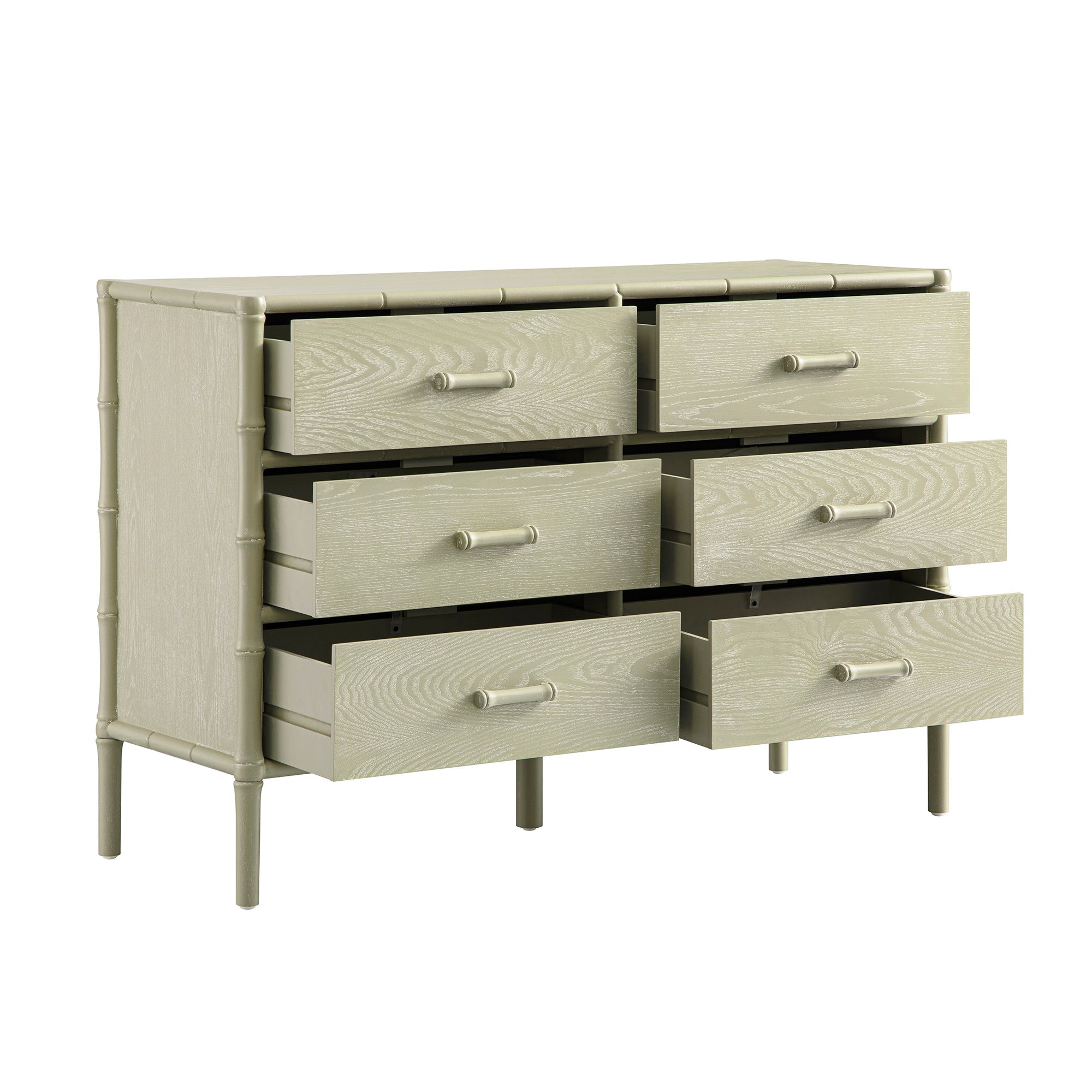 Elstowe Faux Bamboo 6-Drawer Dresser, Sage Green