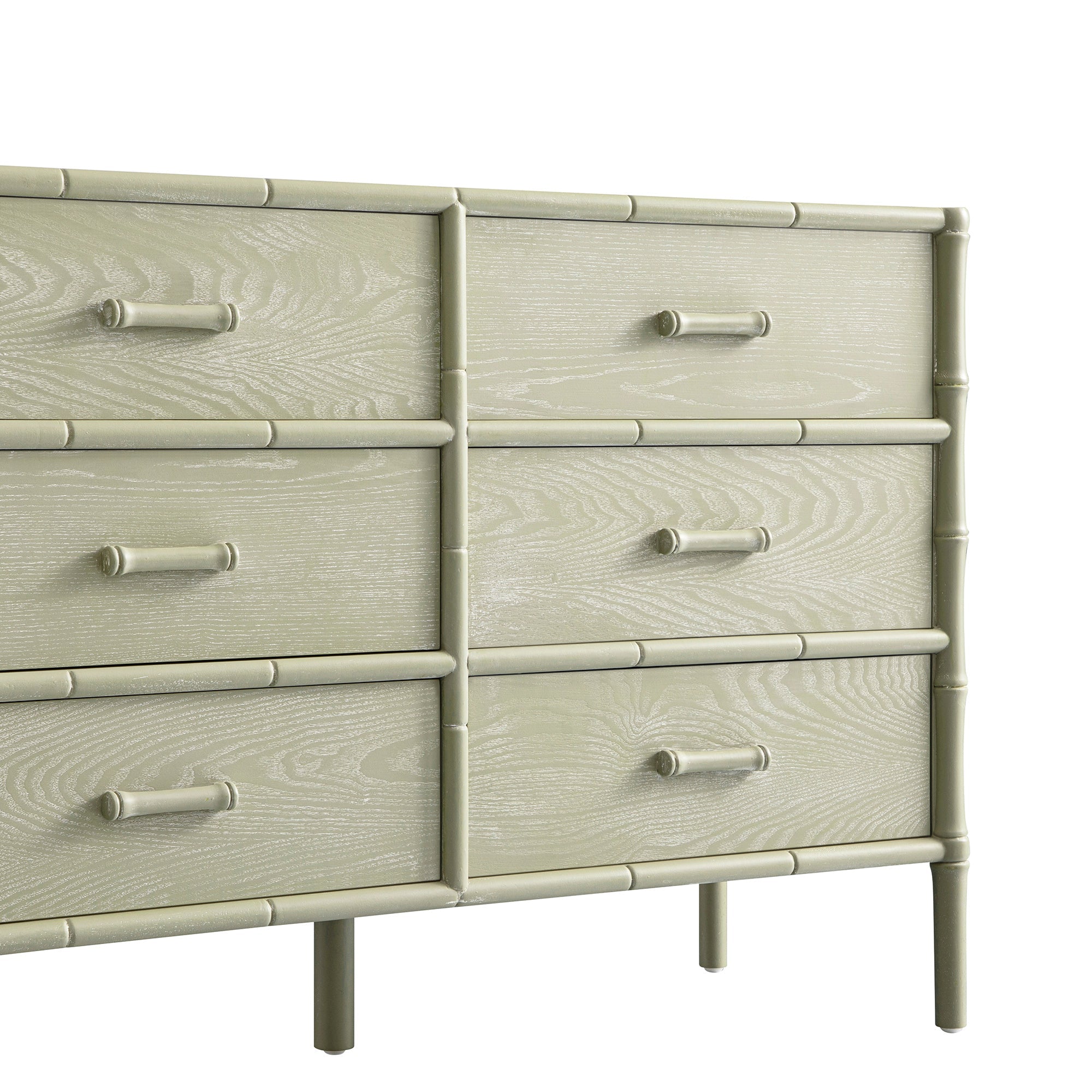 Elstowe Faux Bamboo 6-Drawer Dresser, Sage Green