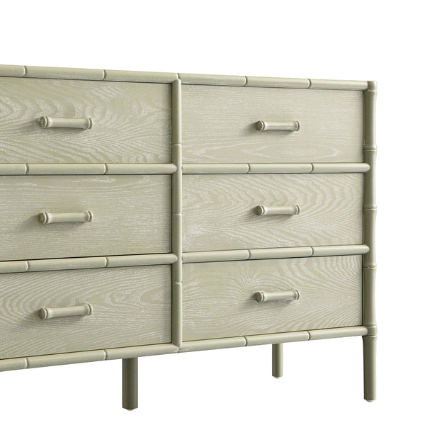 Elstowe Faux Bamboo 6-Drawer Dresser, Sage Green