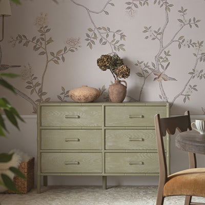 Elstowe Faux Bamboo 6-Drawer Dresser, Sage Green