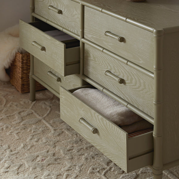 Elstowe Faux Bamboo 6-Drawer Dresser, Sage Green