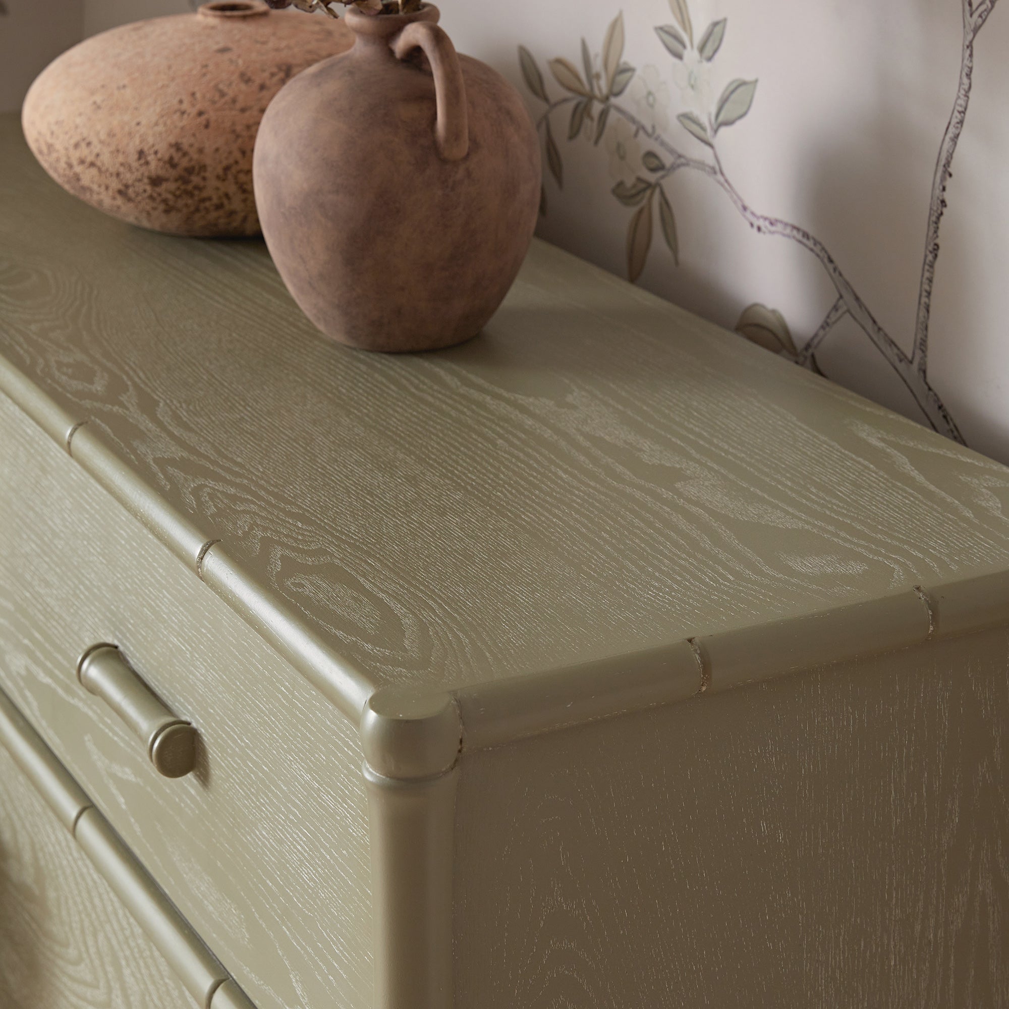 Elstowe Faux Bamboo 6-Drawer Dresser, Sage Green