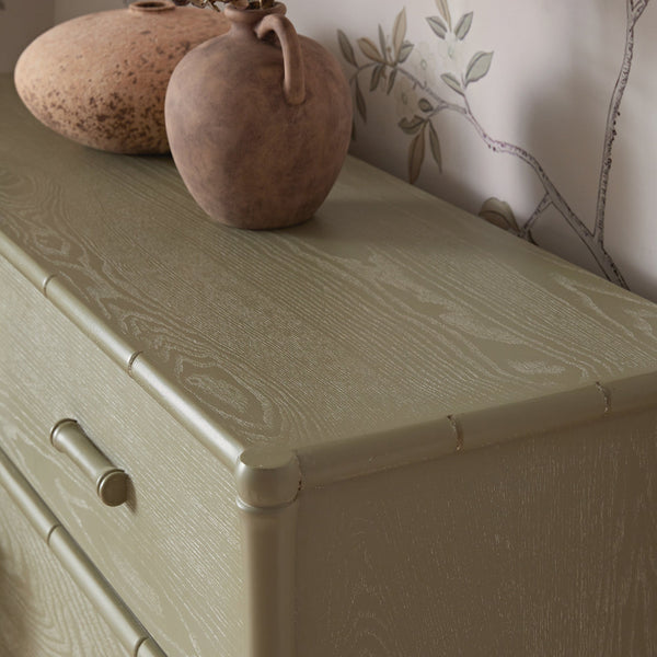 Elstowe Faux Bamboo 6-Drawer Dresser, Sage Green