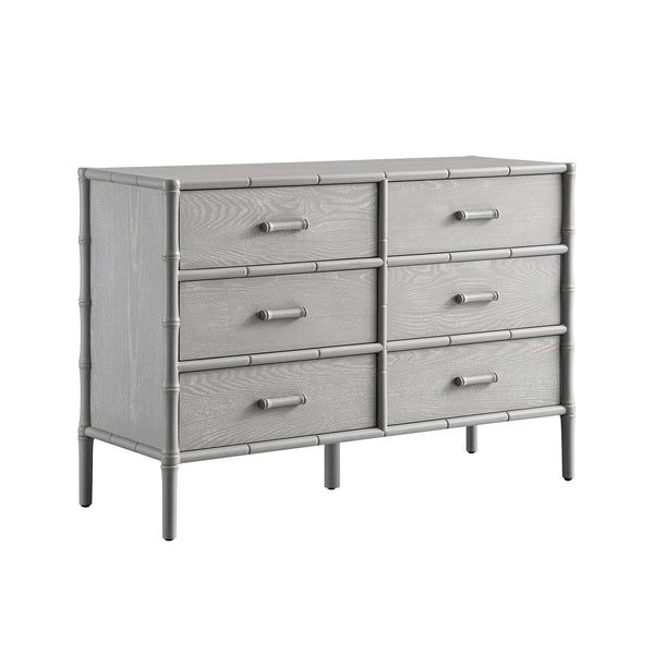 Elstowe Faux Bamboo 6-Drawer Dresser, Warm Gray