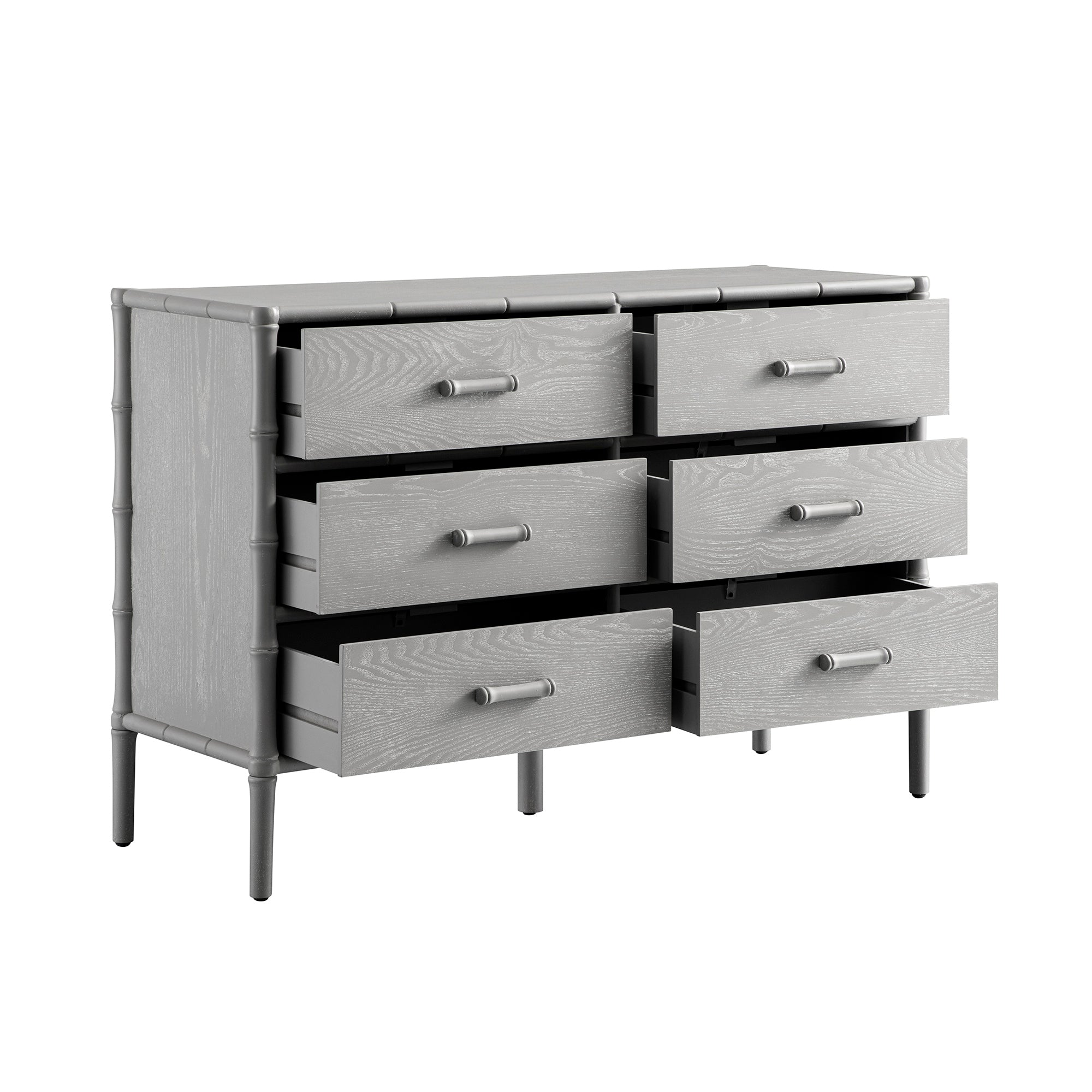 Elstowe Faux Bamboo 6-Drawer Dresser, Warm Gray