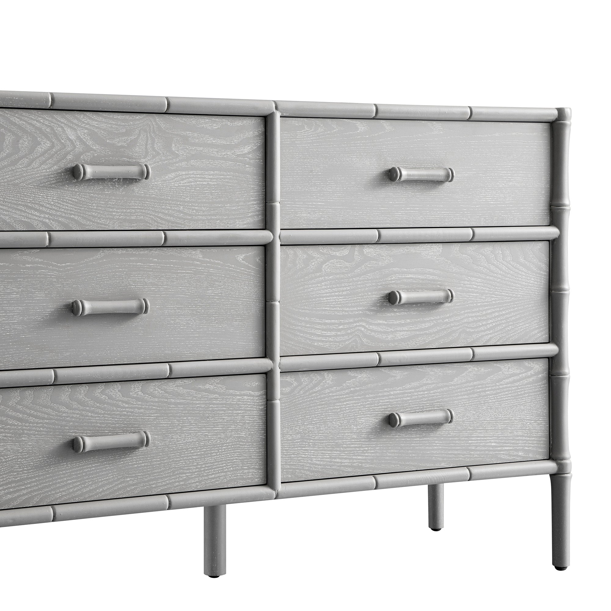 Elstowe Faux Bamboo 6-Drawer Dresser, Warm Gray