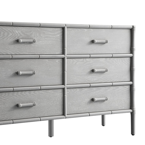 Elstowe Faux Bamboo 6-Drawer Dresser, Warm Gray