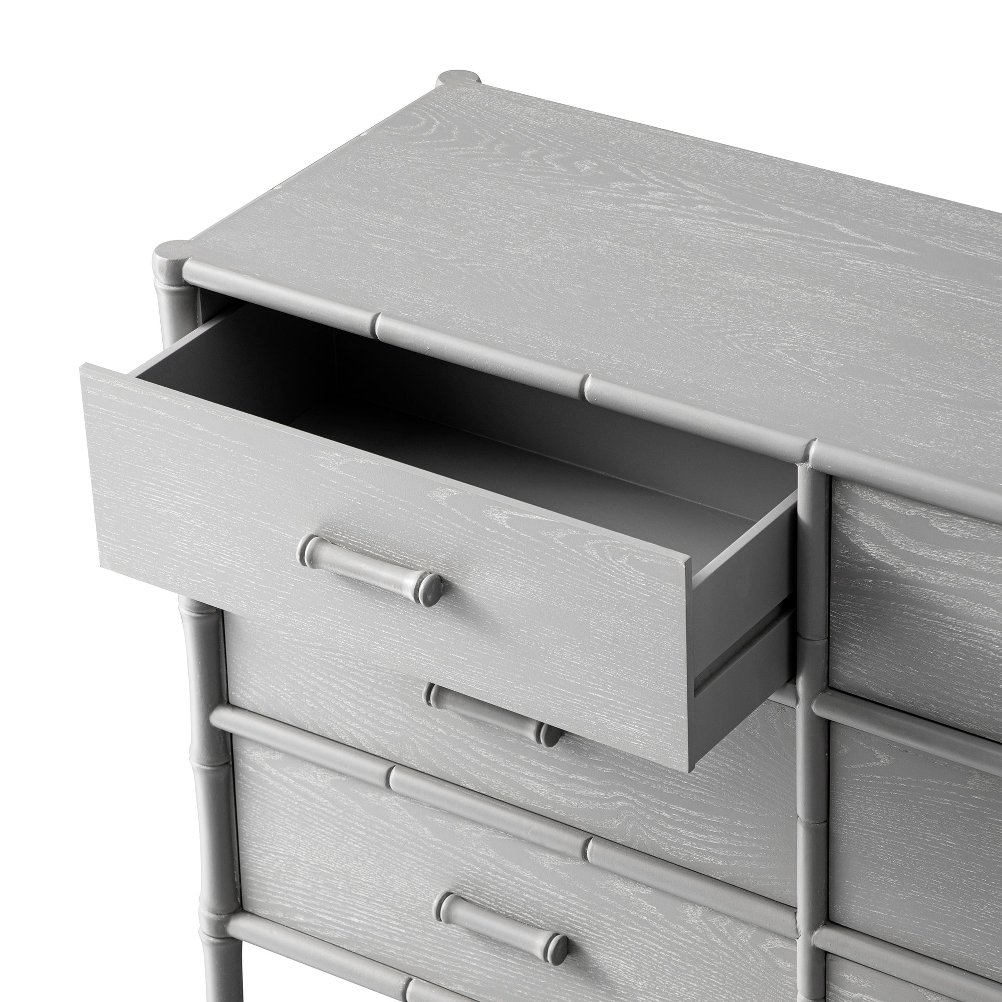 Elstowe Faux Bamboo 6-Drawer Dresser, Warm Gray