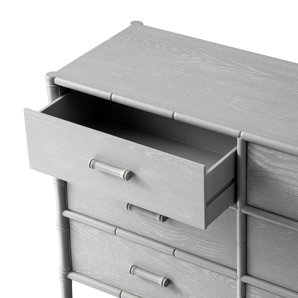 Elstowe Faux Bamboo 6-Drawer Dresser, Warm Gray