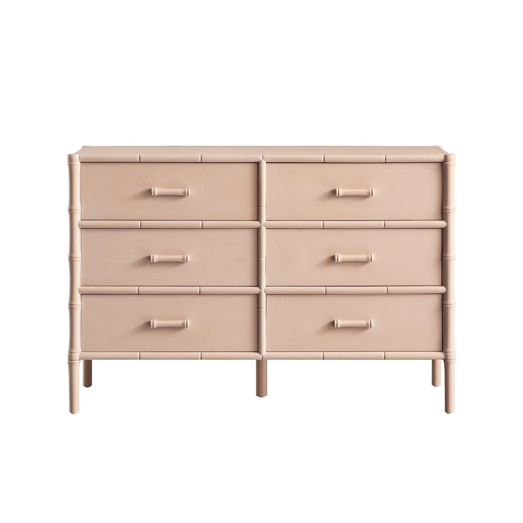 Elstowe Faux Bamboo 6-Drawer Dresser, Nude Pink