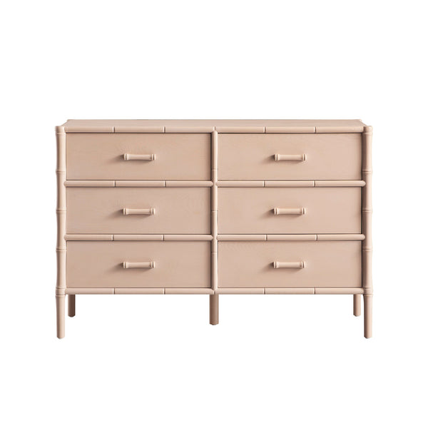 Elstowe Faux Bamboo 6-Drawer Dresser, Nude Pink