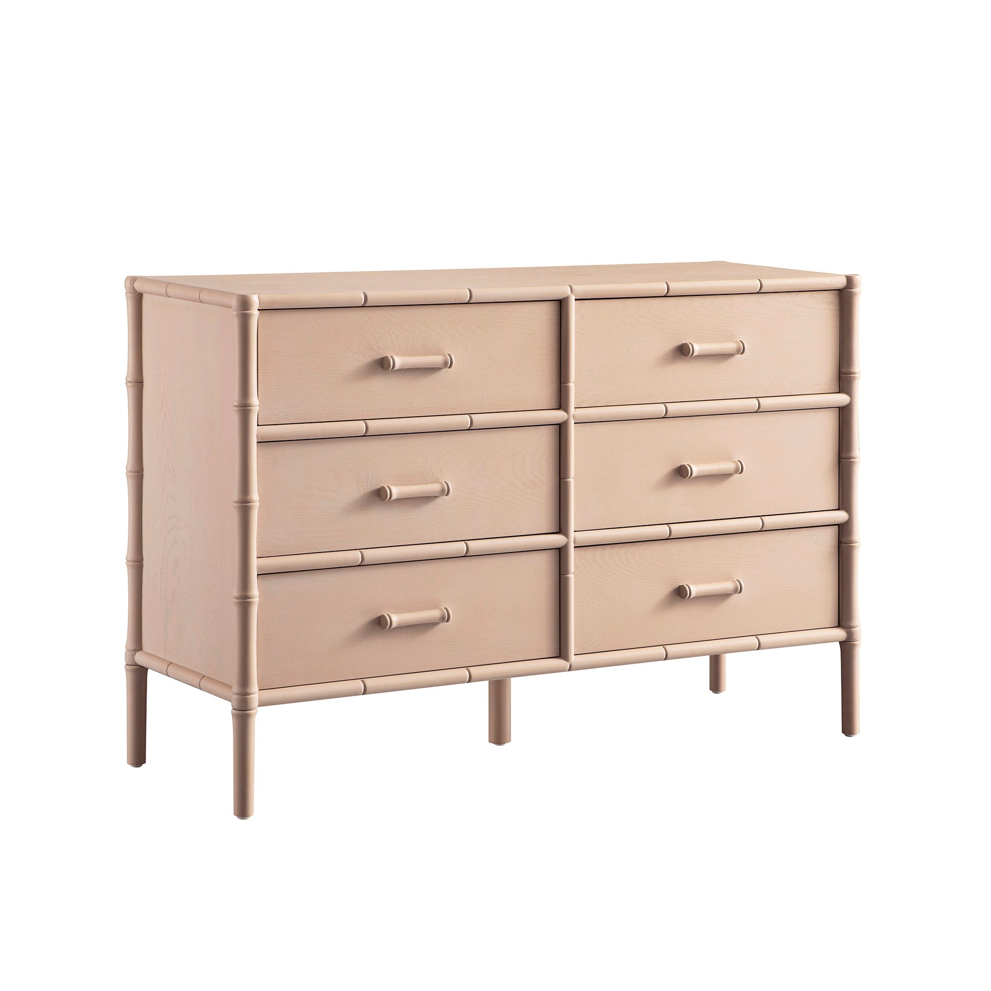 Elstowe Faux Bamboo 6-Drawer Dresser, Nude Pink