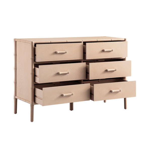 Elstowe Faux Bamboo 6-Drawer Dresser, Nude Pink
