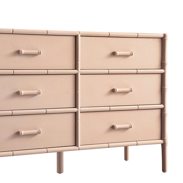 Elstowe Faux Bamboo 6-Drawer Dresser, Nude Pink