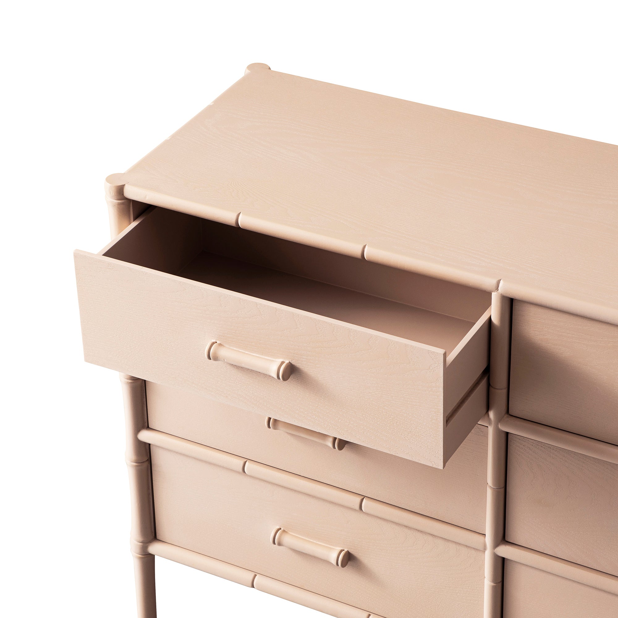 Elstowe Faux Bamboo 6-Drawer Dresser, Nude Pink