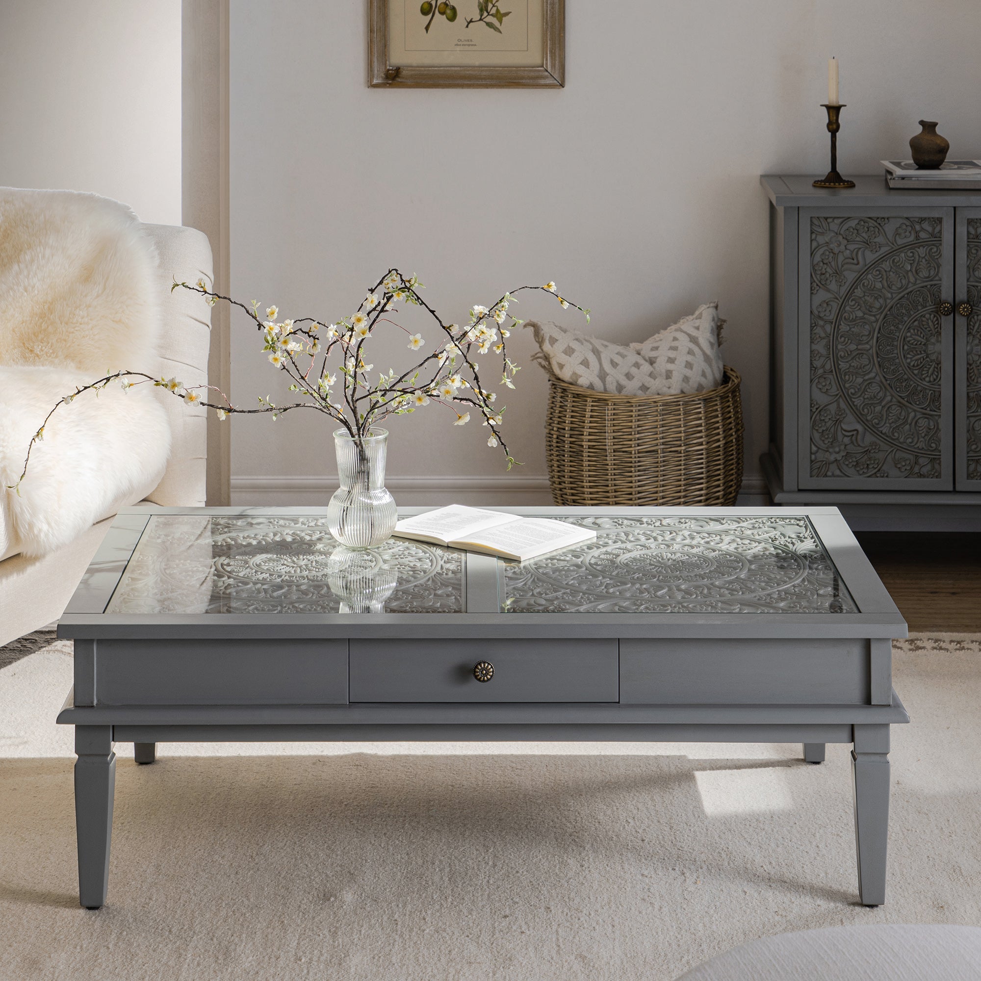 Chantilly Mid Gray Coffee Table with Drawers