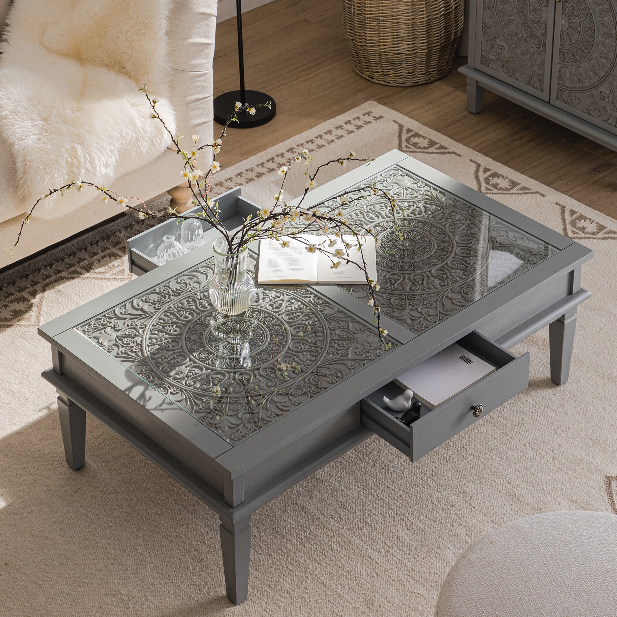 Chantilly Mid Gray Coffee Table with Drawers