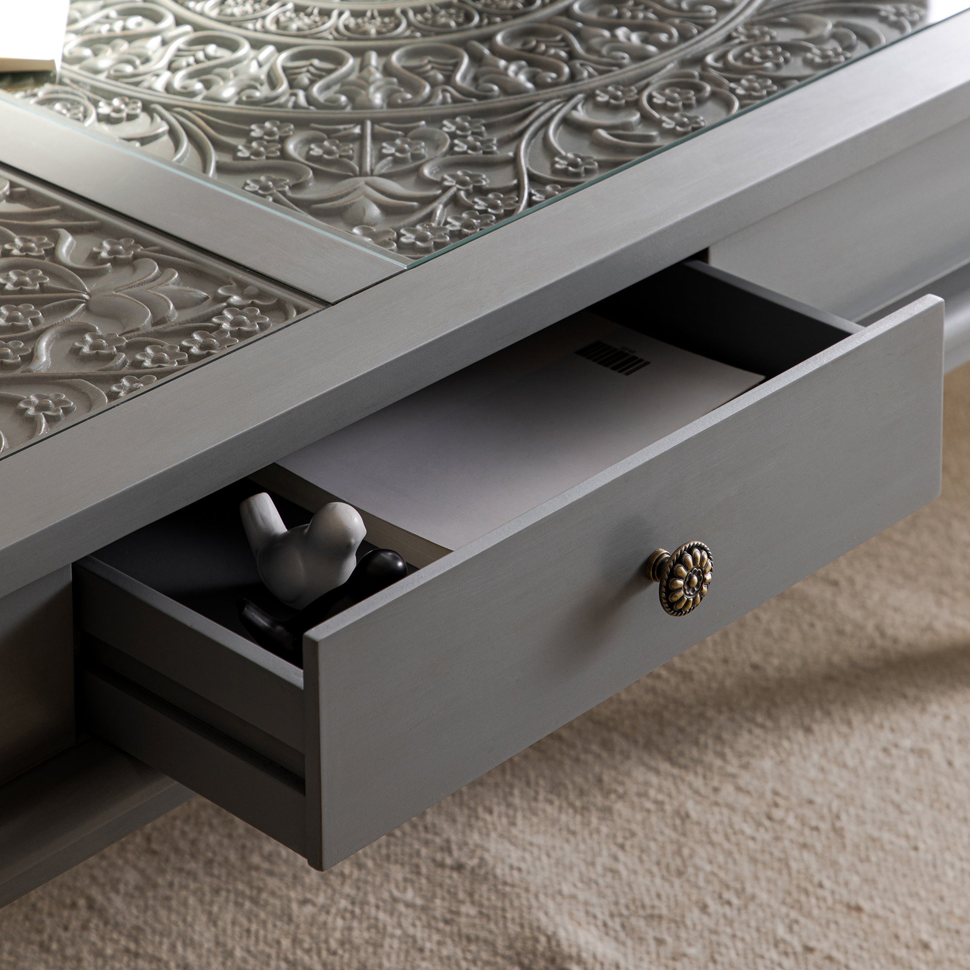 Chantilly Mid Gray Coffee Table with Drawers