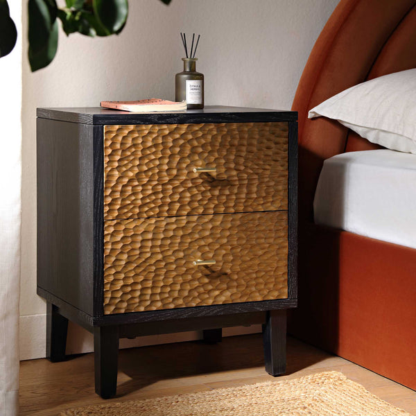 Bianca Chip Carved Nightstand, Antique Bronze & Black