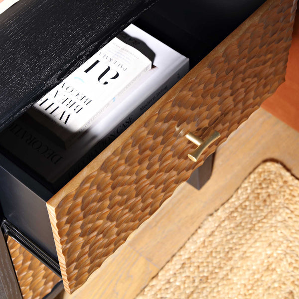 Bianca Chip Carved Nightstand, Antique Bronze & Black