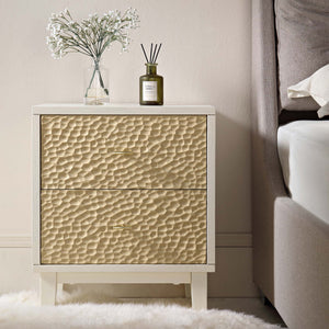Bianca Chip Carved Nightstand, Sand Beige & Ivory