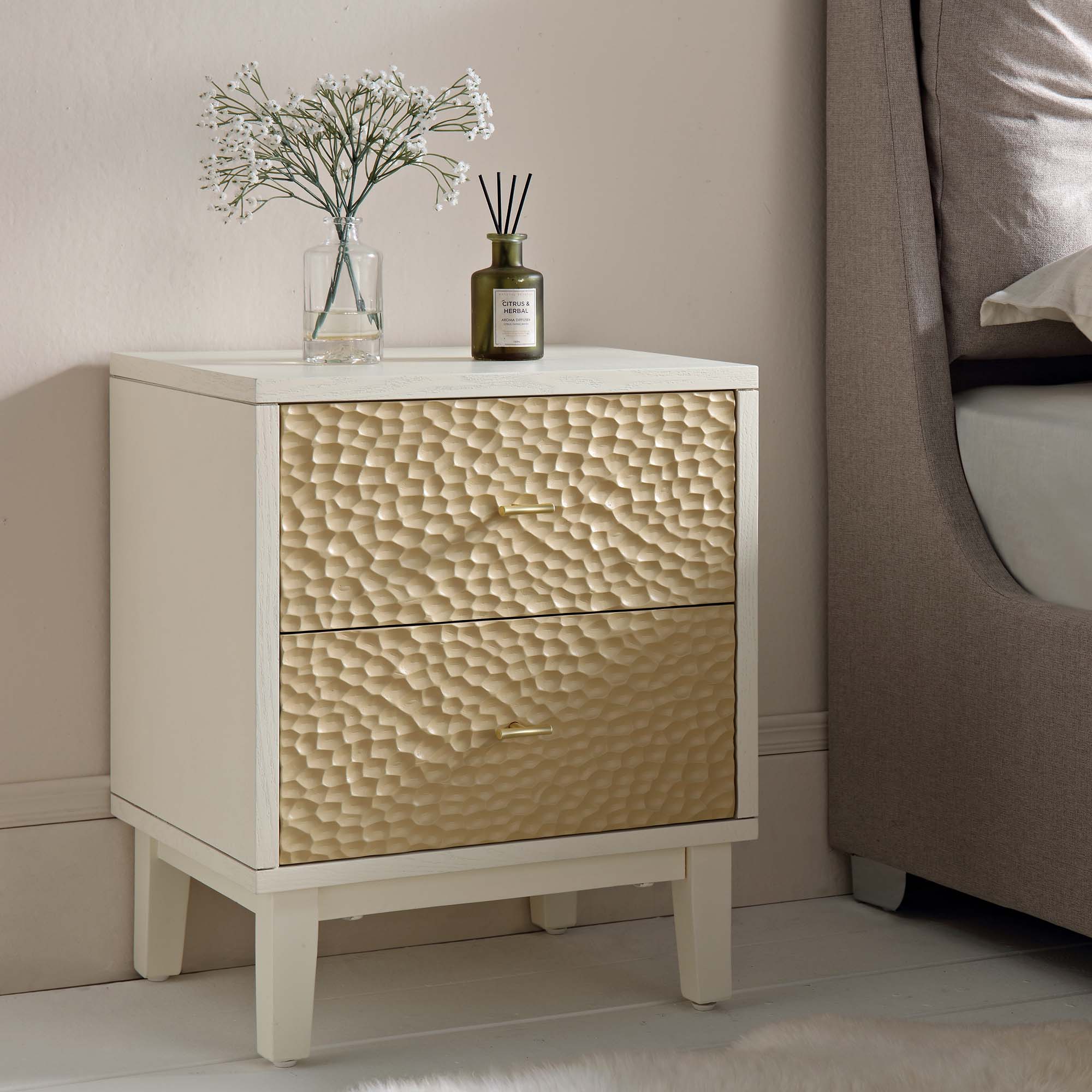 Bianca Chip Carved Nightstand, Sand Beige & Ivory | daals.com Bianca Chip Carved Nightstand, Sand Beige & Ivory | daals.com
