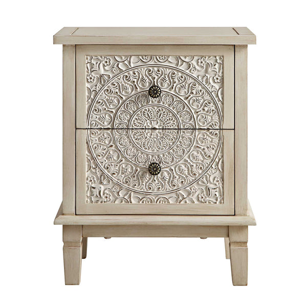 Chantilly Whitewashed Carved 2 Drawer Nightstand