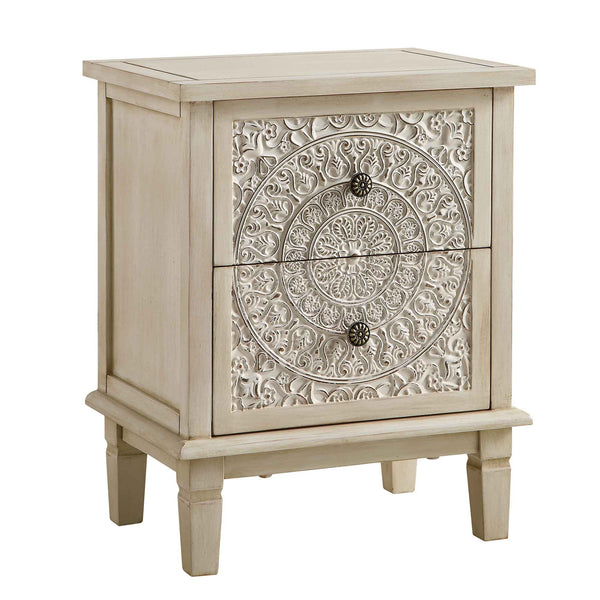 Chantilly Whitewashed Carved 2 Drawer Nightstand