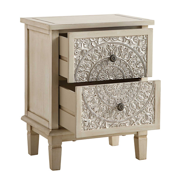 Chantilly Whitewashed Carved 2 Drawer Nightstand