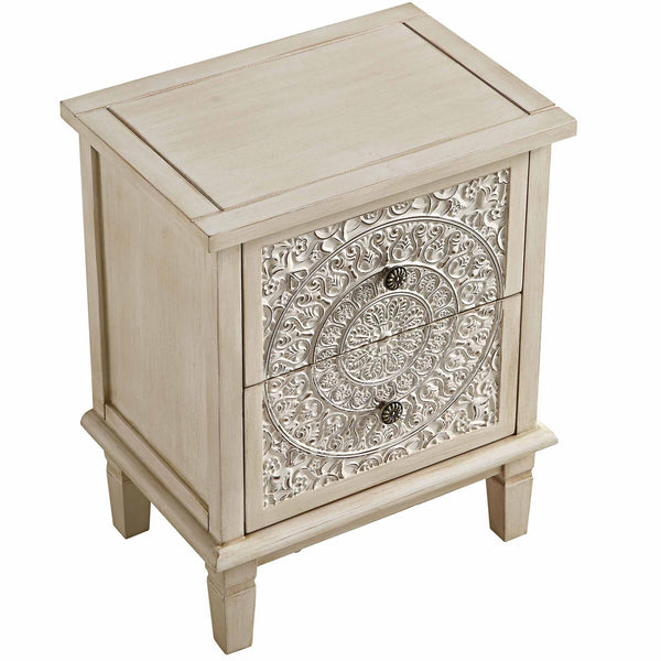 Chantilly Whitewashed Carved 2 Drawer Nightstand