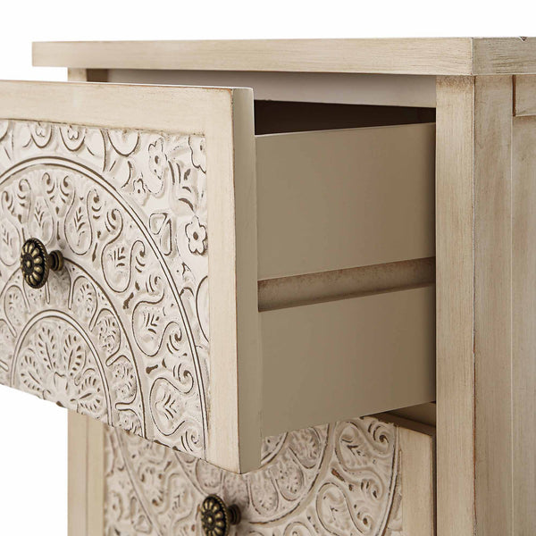 Chantilly Whitewashed Carved 2 Drawer Nightstand