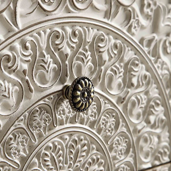 Chantilly Whitewashed Carved 2 Drawer Nightstand