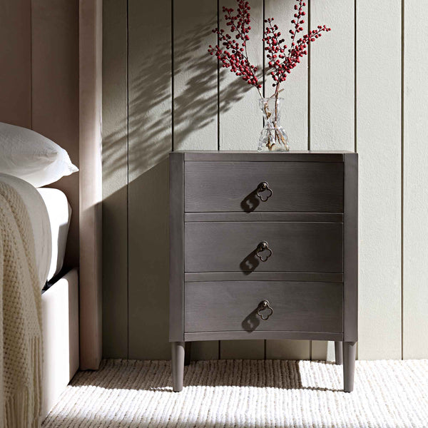 Thalia Concave 3 Drawer Nightstand, Silver Oak