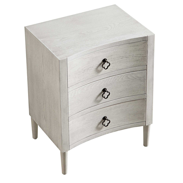 Thalia Concave 3 Drawer Nightstand, Washed White