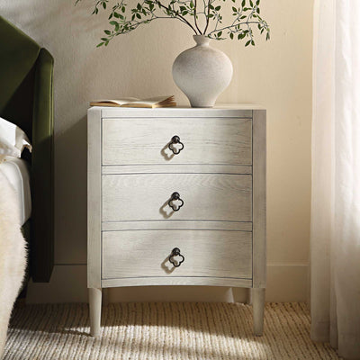 Thalia Concave 3 Drawer Nightstand, Washed White