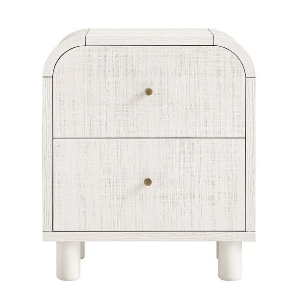Maude 2 Drawer Nightstand, Washed White Ash with Raffia