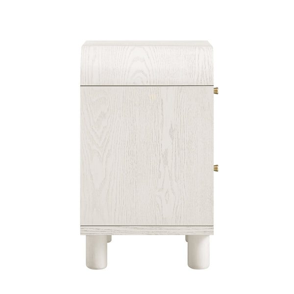 Maude 2 Drawer Nightstand, Washed White Ash with Raffia