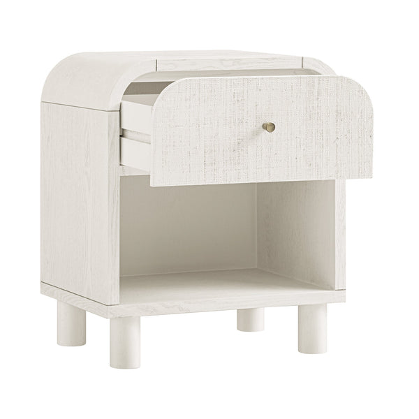 Maude 1 Drawer Nightstand, Washed White Ash with Raffia