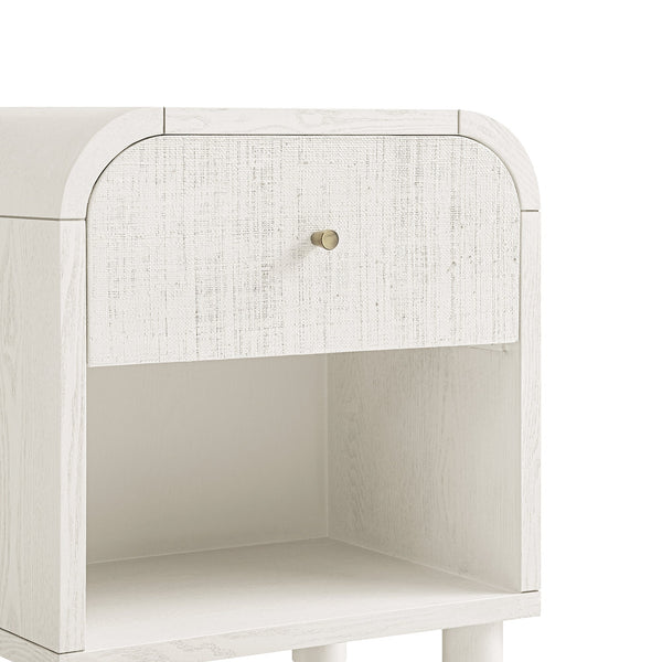 Maude 1 Drawer Nightstand, Washed White Ash with Raffia