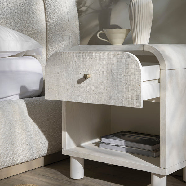Maude 1 Drawer Nightstand, Washed White Ash with Raffia