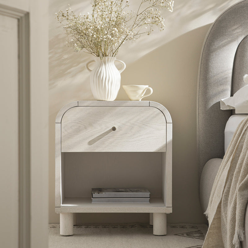 Maude 1 Drawer Nightstand, Washed White Ash