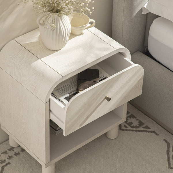 Maude 1 Drawer Nightstand, Washed White Ash